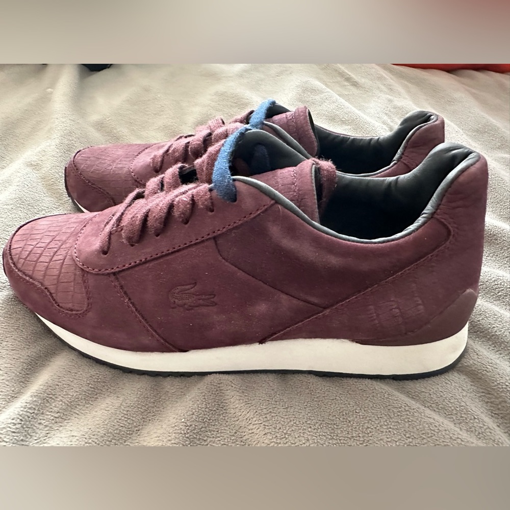 Lacoste Burgundy Suede Croc Skin Trainers